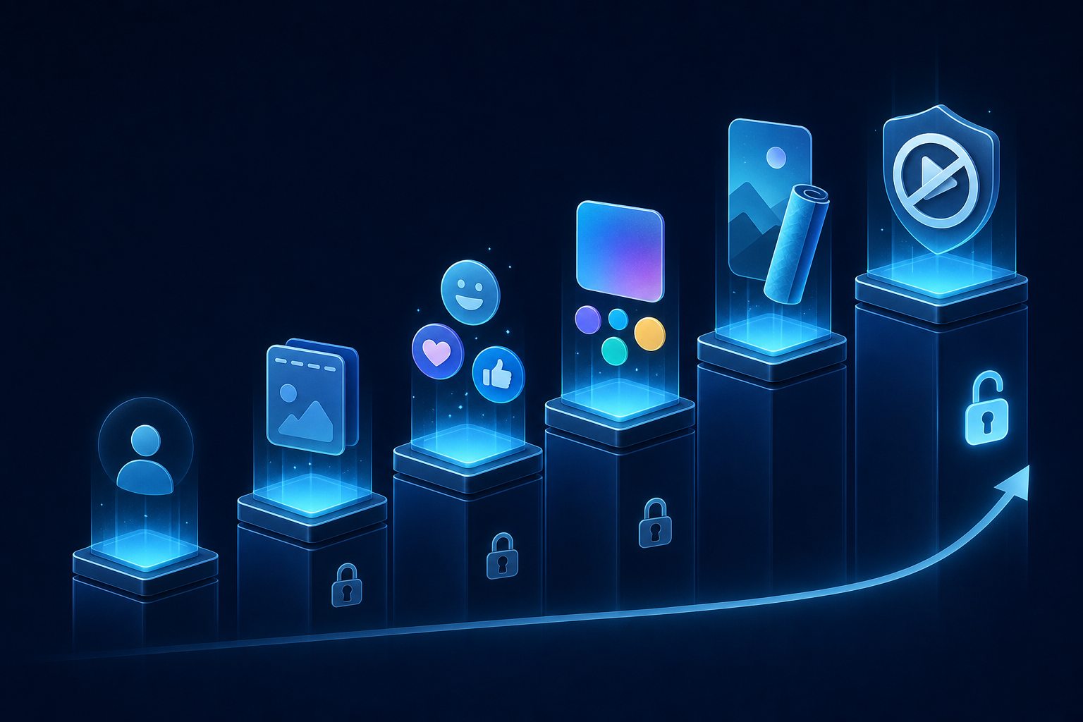 Stepped visual representing Telegram channel levels and boosts needed per level